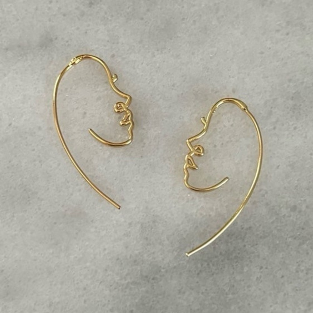 Gold Abstract line Face Silhouette Hoop Earrings